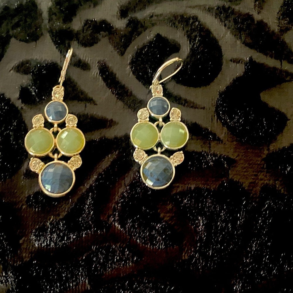 Gorgeous 😻Drop Earrings with Blue and Green Gemstones🦋🦋🍒